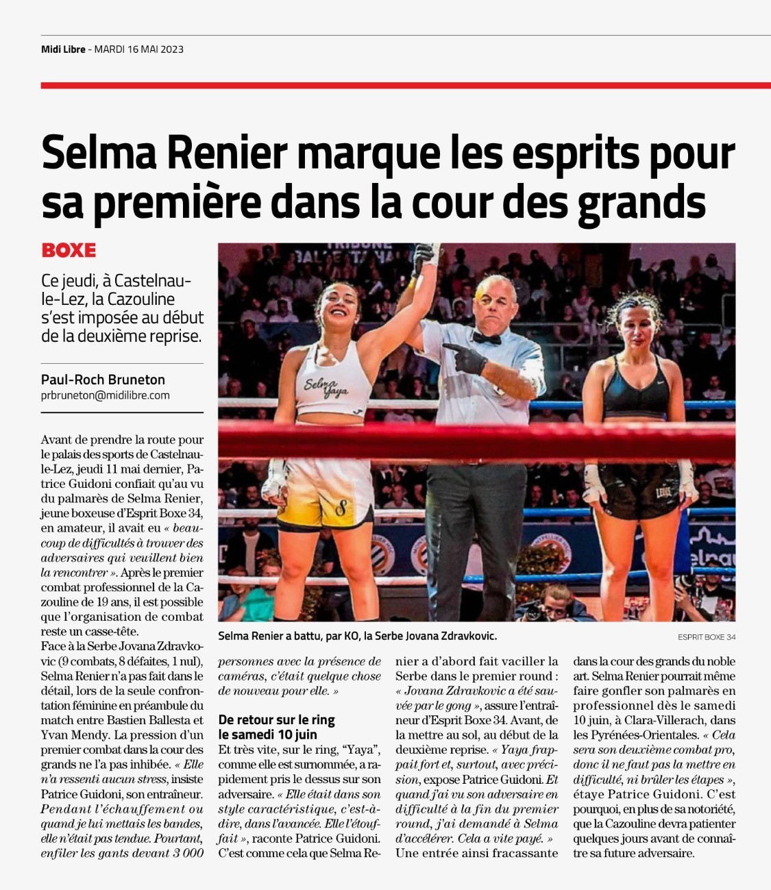 Selma RENIER marque les esprits pour sa première dans la cours des grands - 11 mai 2023
