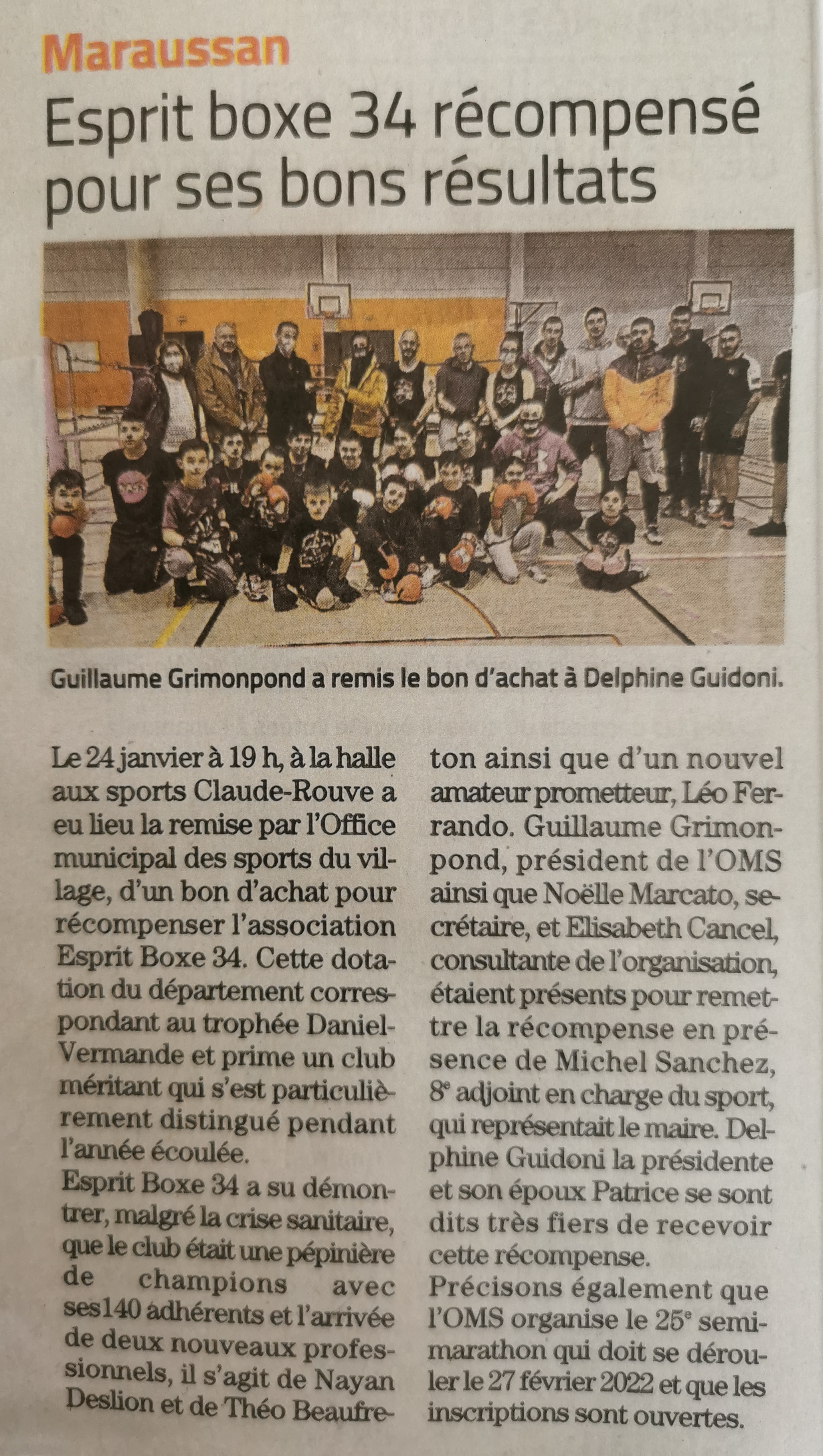 Esprit Boxe 34 récompensé pour ses bons résultats