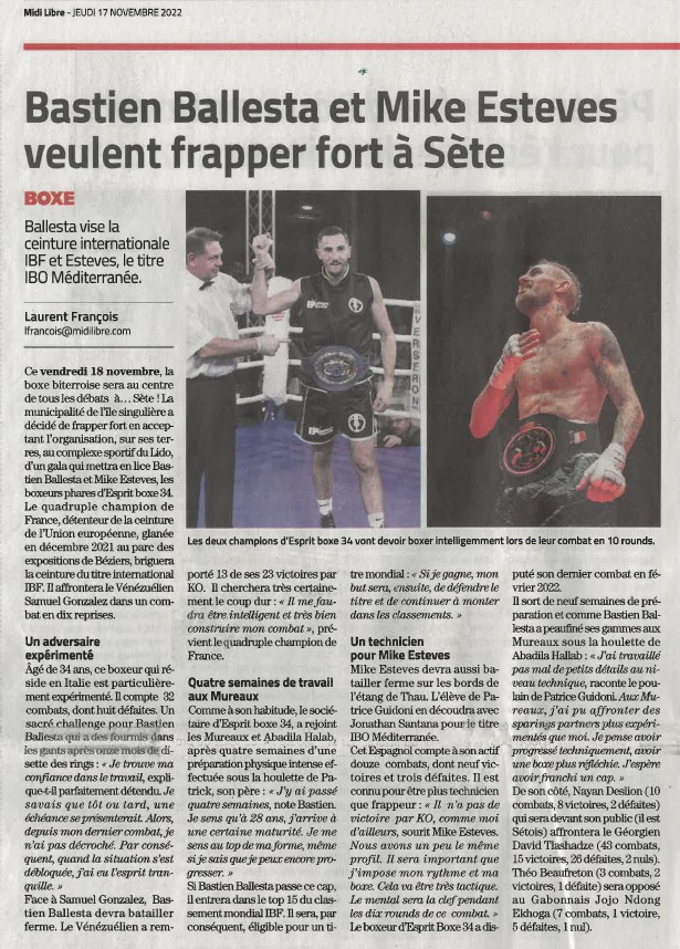 Bastien BALLESTA et Mike ESTEVES veulent frapper fort à Sète