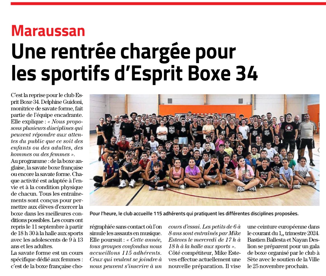 Une rentrée chargée pour les sportifs d'Esprit Boxe 34