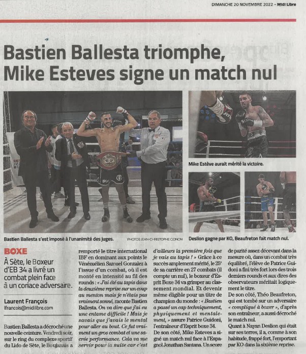 Bastien BALLESTA triomphe, Mike ESTEVES signe un match nul